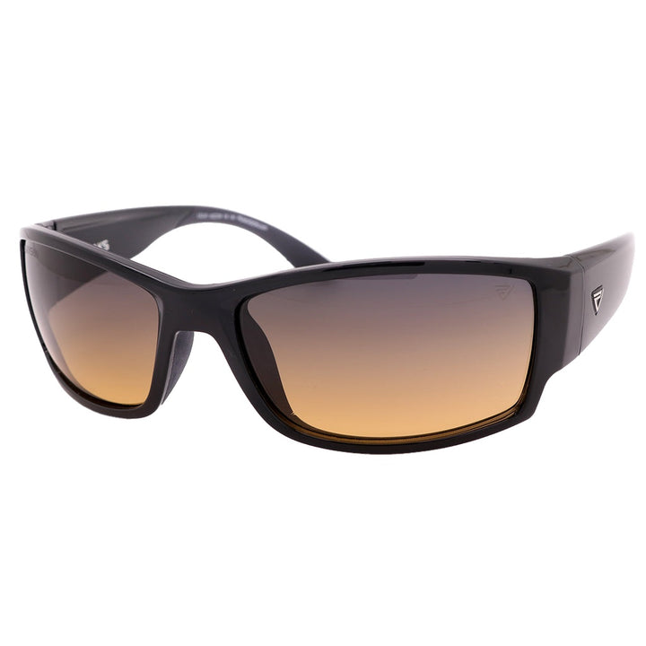 Front view of LX2 sunglasses in black, featuring full-framed sports-wrap design crafted from lightweight and durable Grilamid TR90.