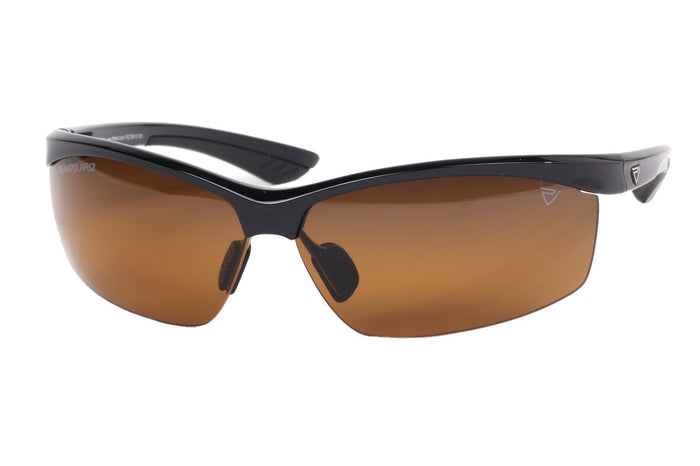 Front view of GX5 Peak Polar2 sunglasses in black, featuring half-rimmed Grilamid TR90 frame and fully-adjustable Megol nose pads for stability and comfort.#color_black