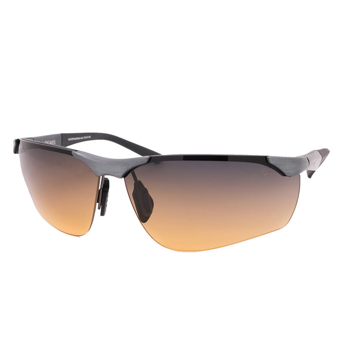  Front view of SL9 sunglasses in gloss gunmetal, featuring aluminum magnesium frame, adjustable hypo-allergenic nose bridge, and non-polarized dual zone lens technology.#color_gloss-gunmetal