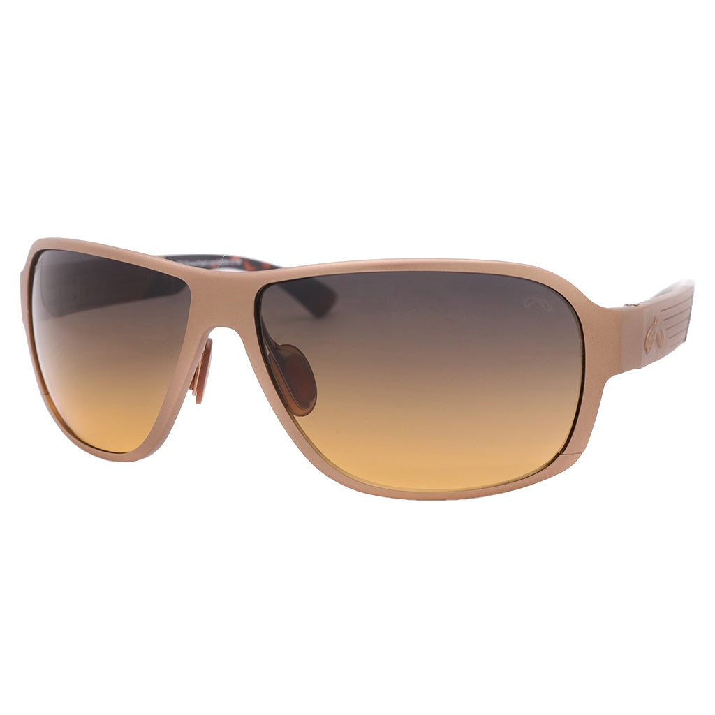 Front view of XD9 sunglasses in beryllium and tortoise, featuring Magnesium/Aluminum alloy frame with spring-loaded temple hinges and adjustable Megol nose bridge.